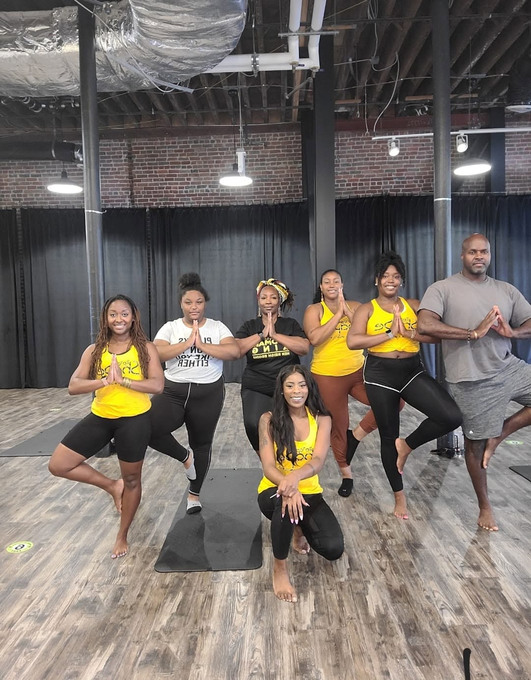 Go Stretch Factory participants gathered after an indoor class